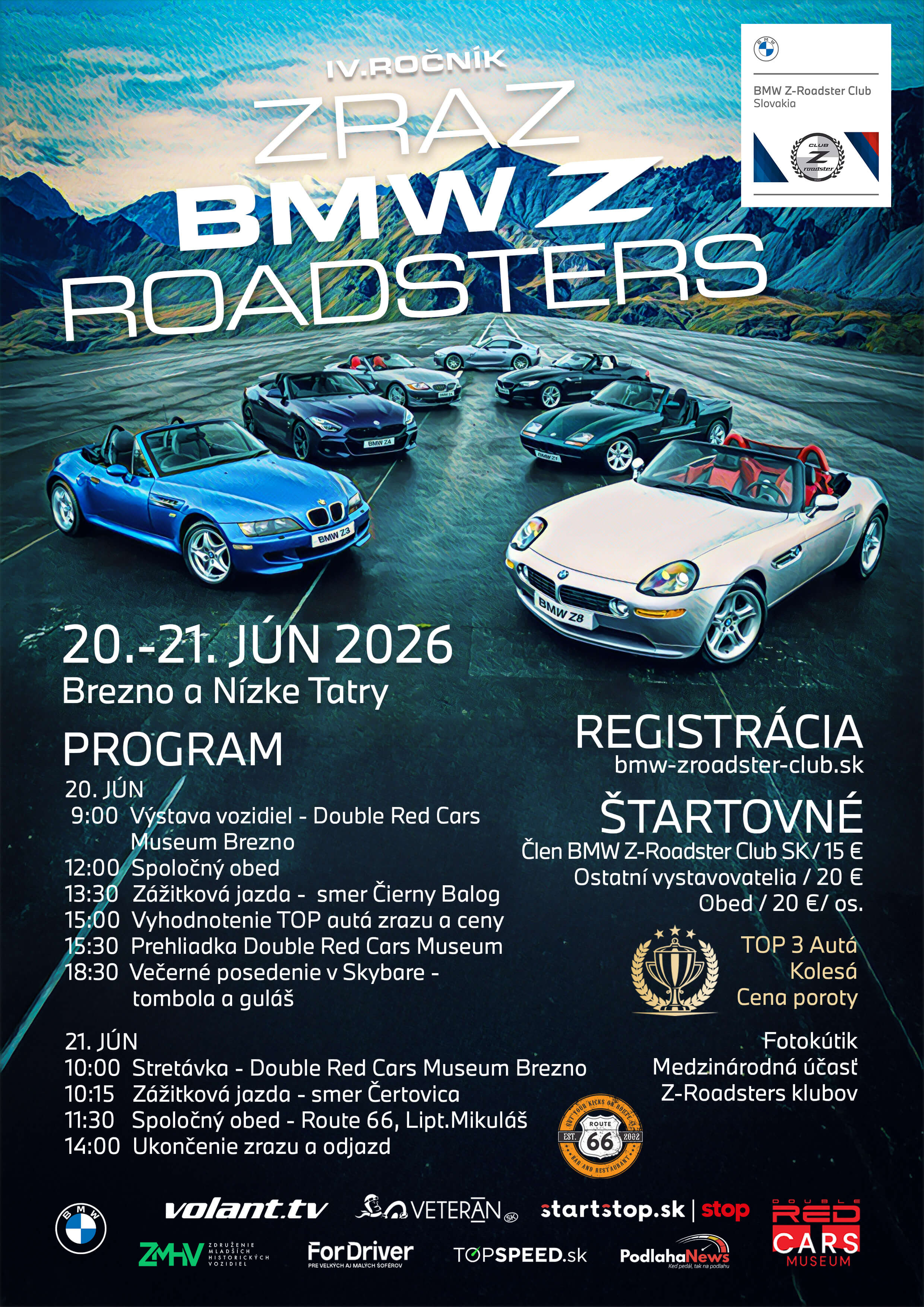 IV.ročník Zraz BMW Z-Roadsters - 20.-21.jún 2026 Brezno a Nízke Tatry